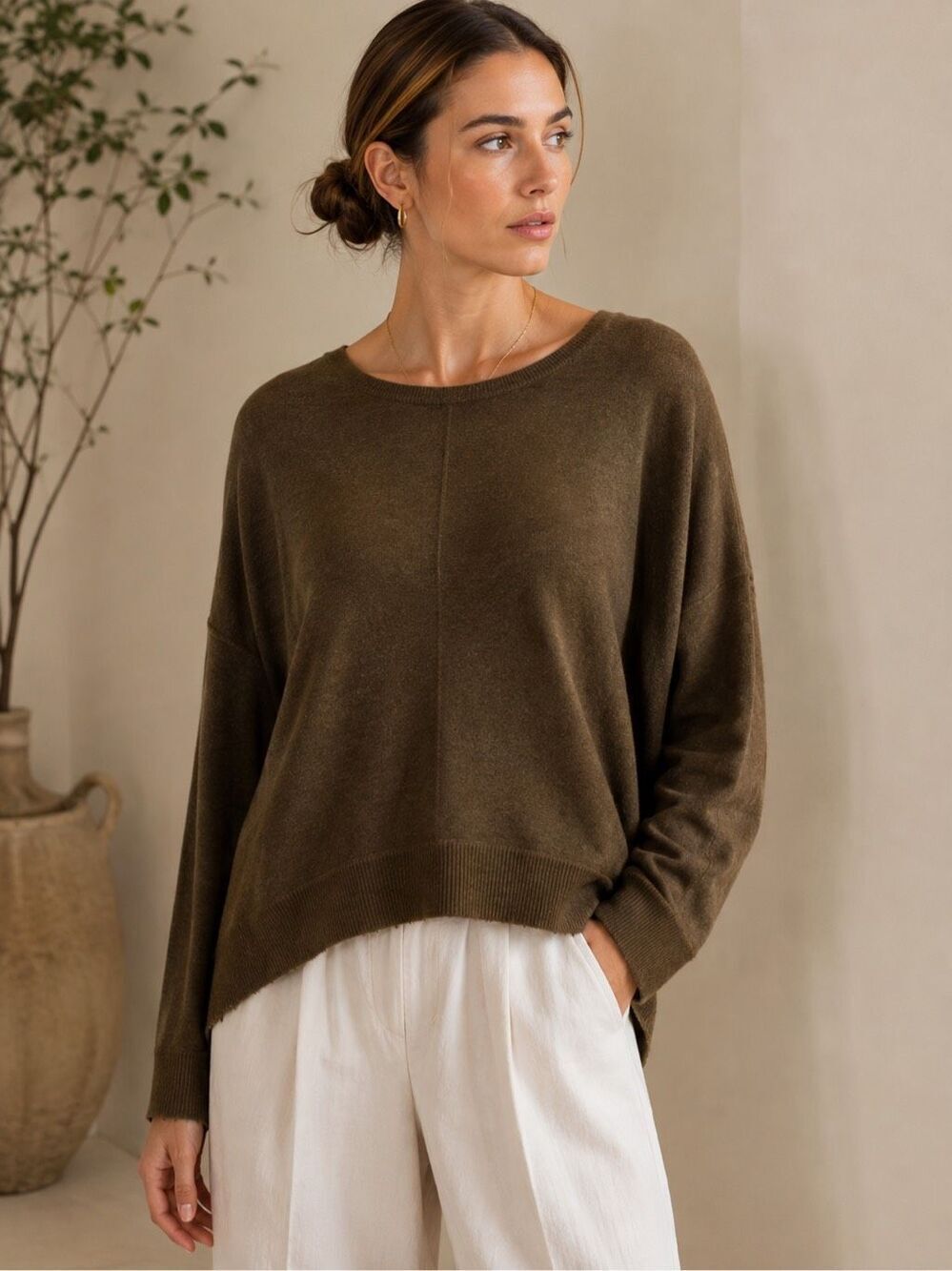 Kerisma Distressed Hem Oversized Knit lawson Sweater Quiet Luxury Pullover in ol
